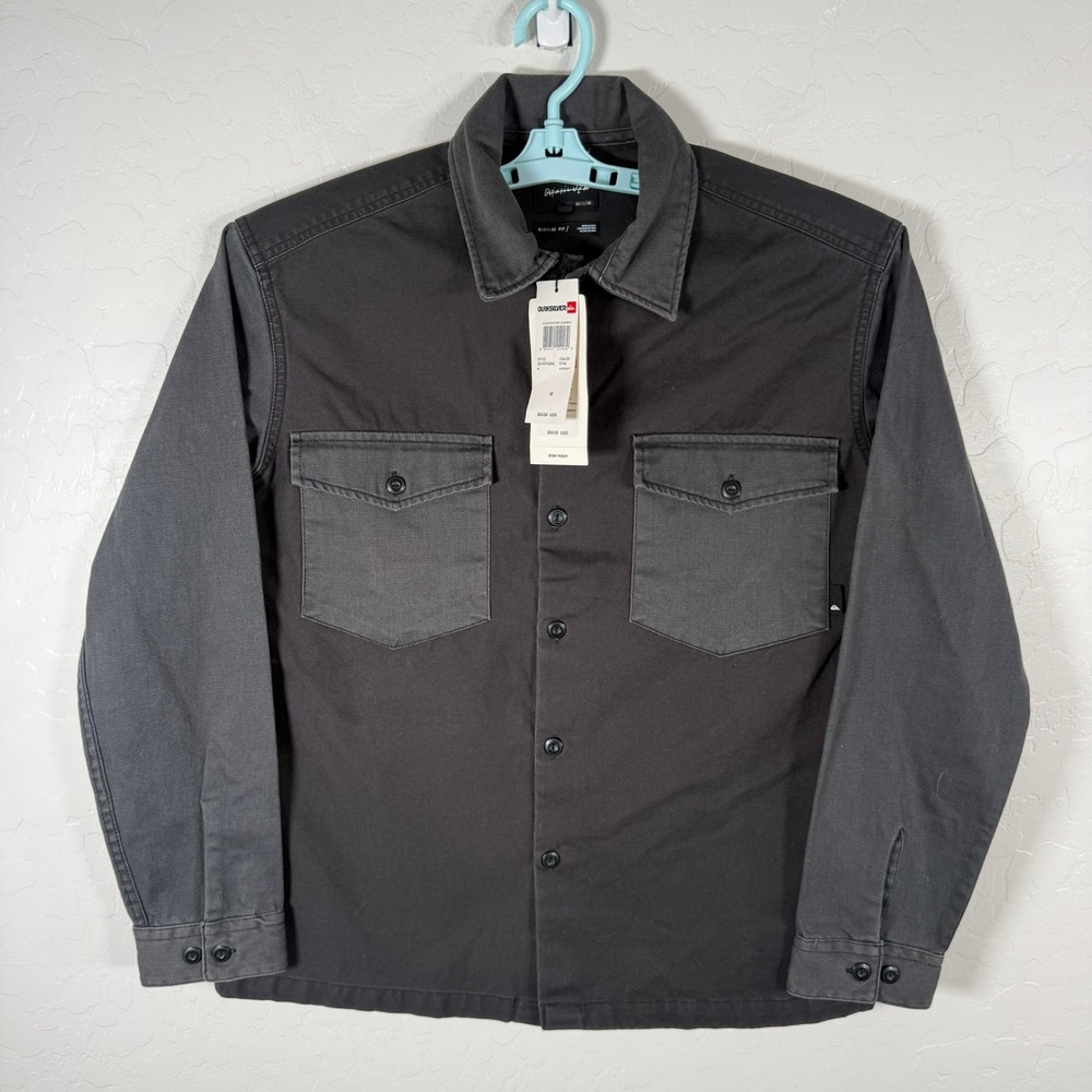Quiksilver Counter Fire Overshirt Mens Medium Black Gray Button Up Jacket NEW